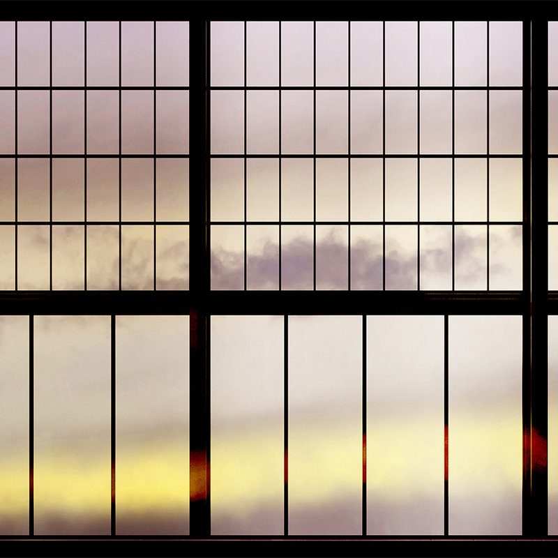 Sky 2 - papier peint fenêtre vue lever de soleil - jaune, noir | intissé lisse mat
