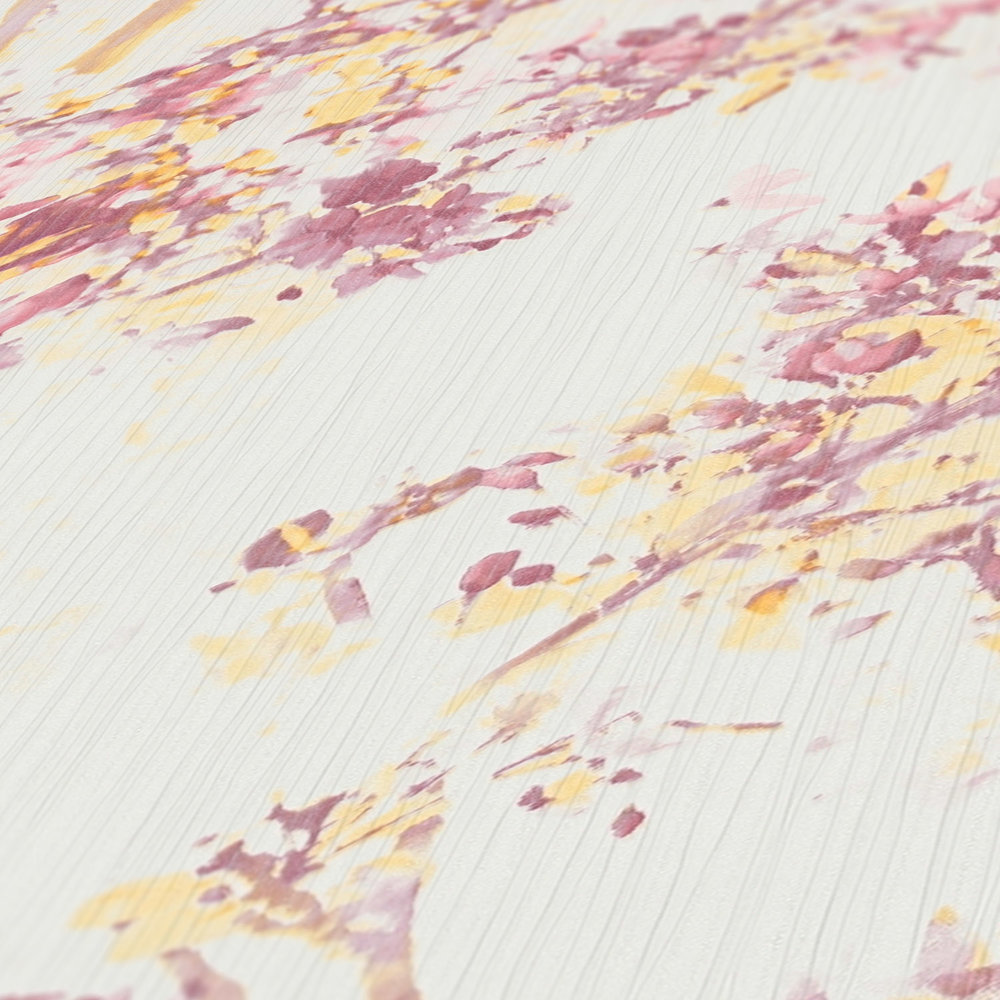             Fleurs papier peint intissé avec motif floral - rose, jaune
        
