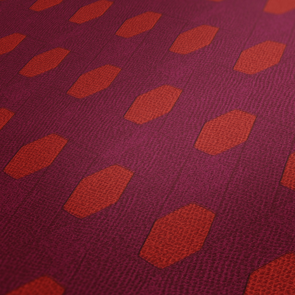             Papel pintado magenta con motivos geométricos - violeta, rojo, naranja
        