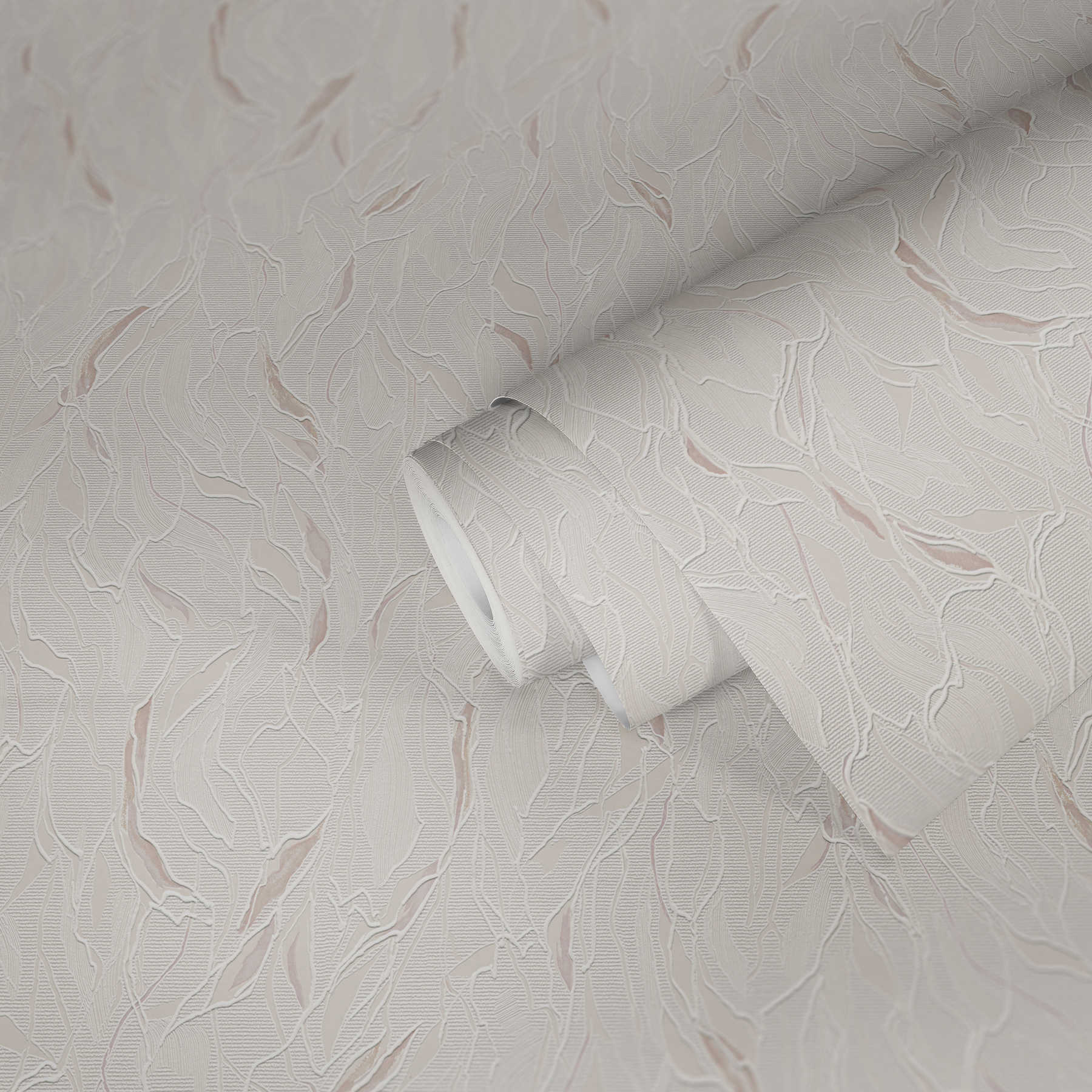             Papier peint à motifs abstrait avec gaufrage & structure de mousse - métallique, blanc
        