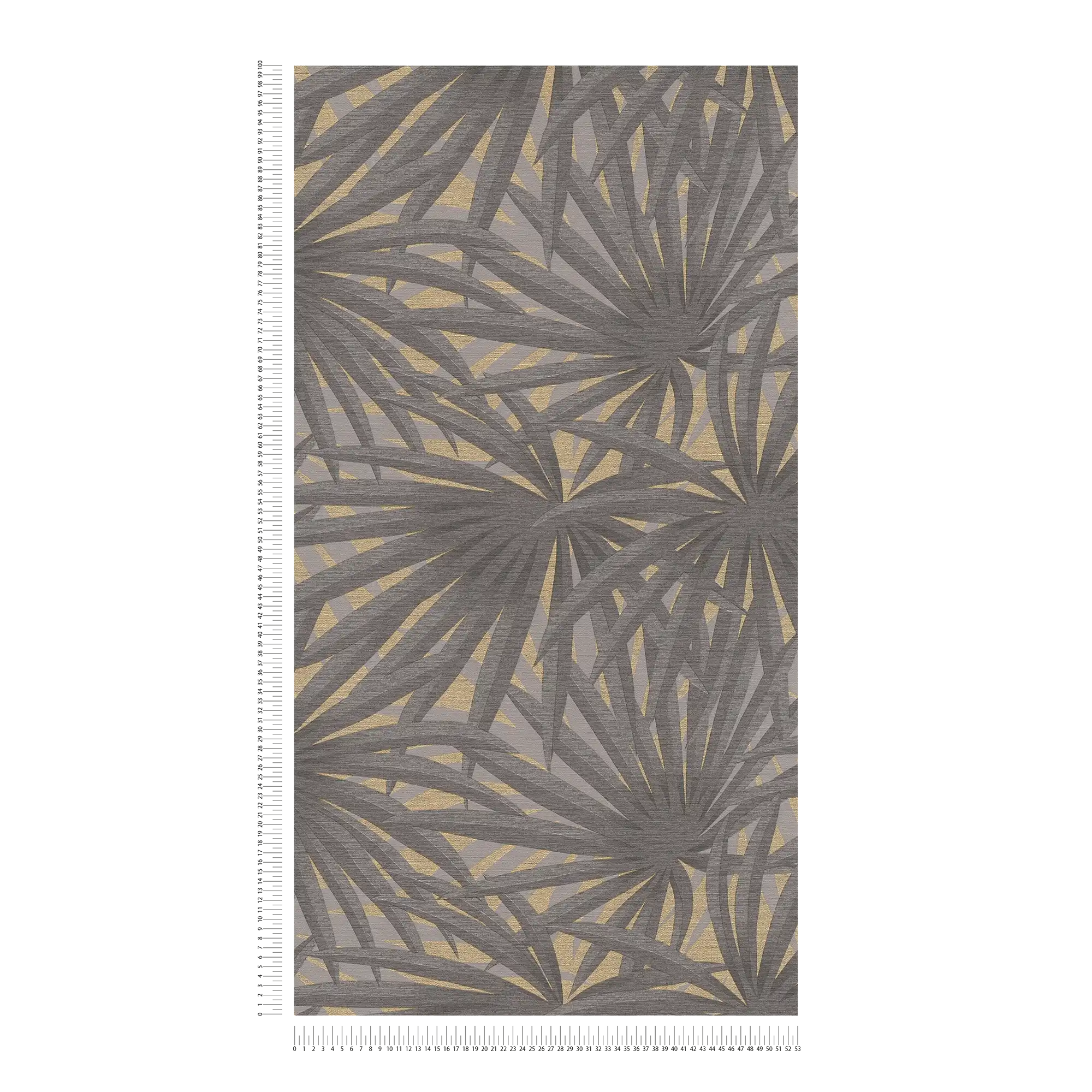             Papel pintado con motivos de hojas y acentos metálicos - Gris, Metálico
        