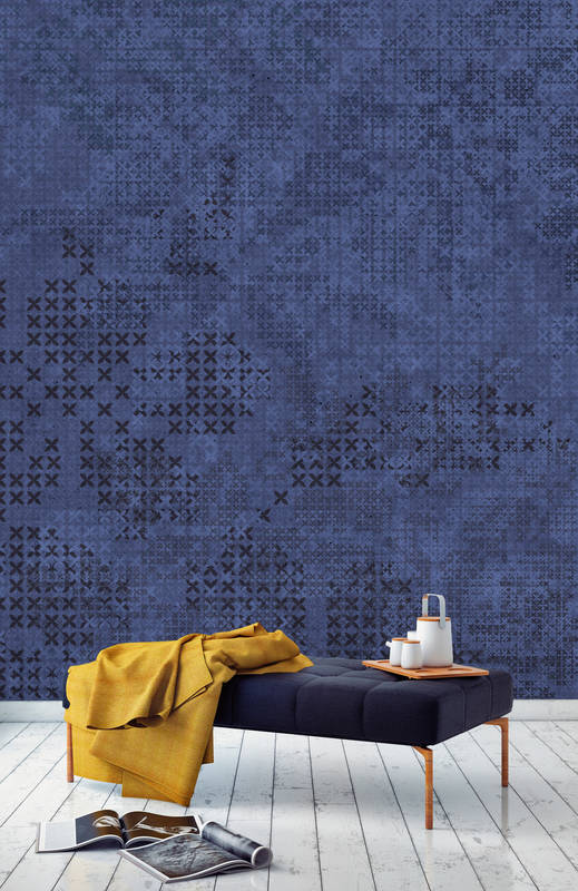             Pixel Style Cross Pattern Wallpaper - Blauw, Zwart
        