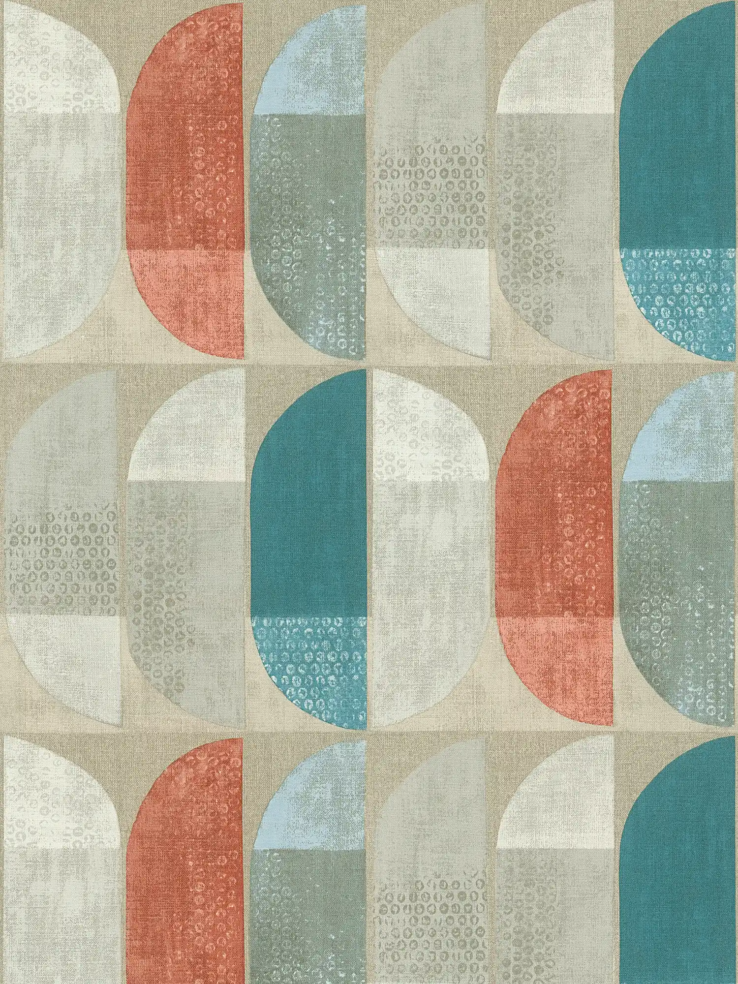 behang geometrisch retro patroon, Scandinavische stijl - beige, rood, blauw
