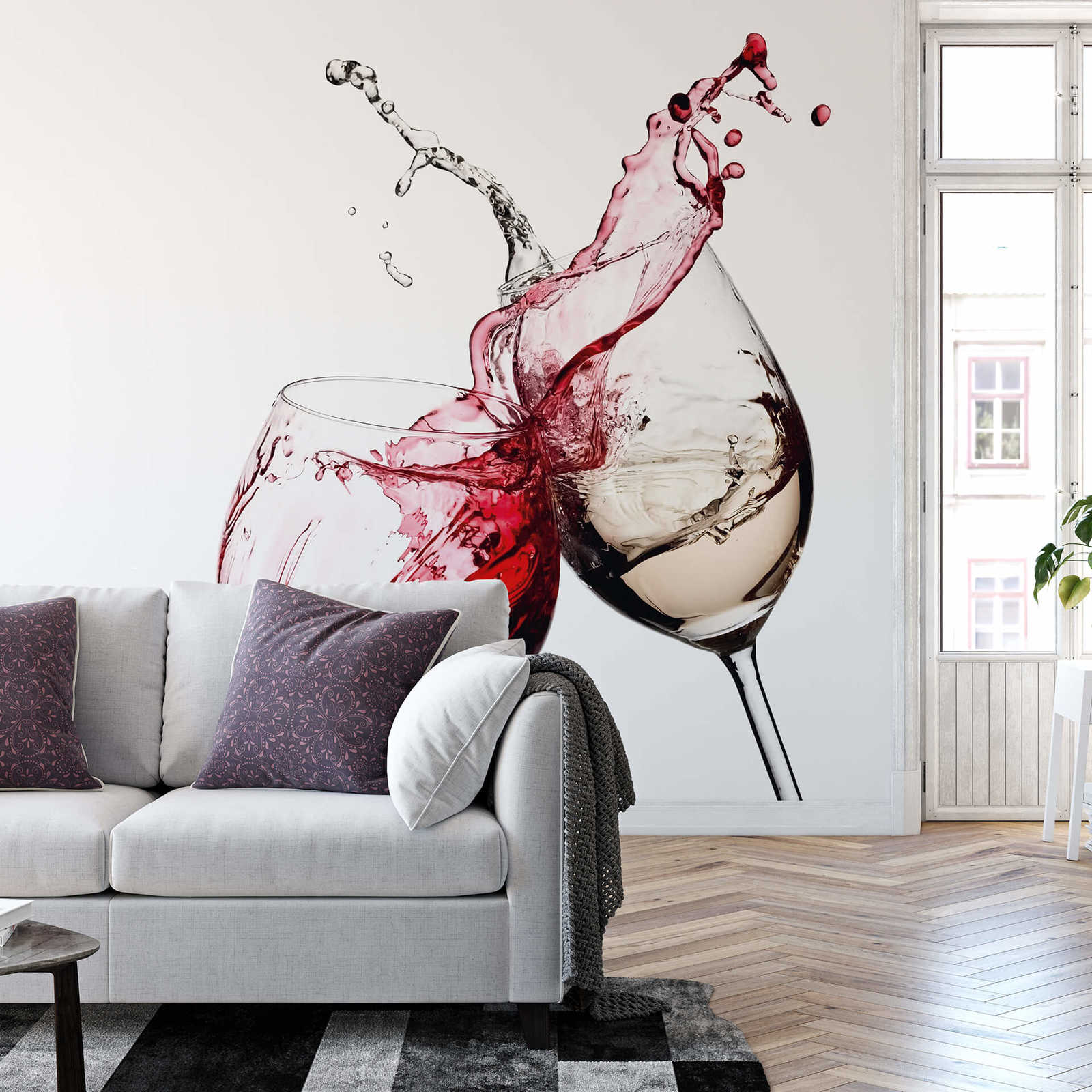             Kitchen mural wine glasses red & white
        