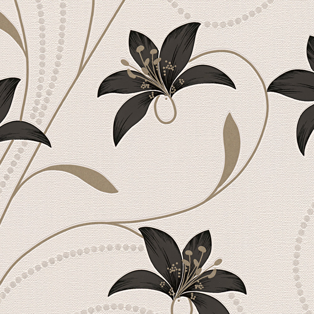             Floral Wallpaper with golden floral details - cream
        