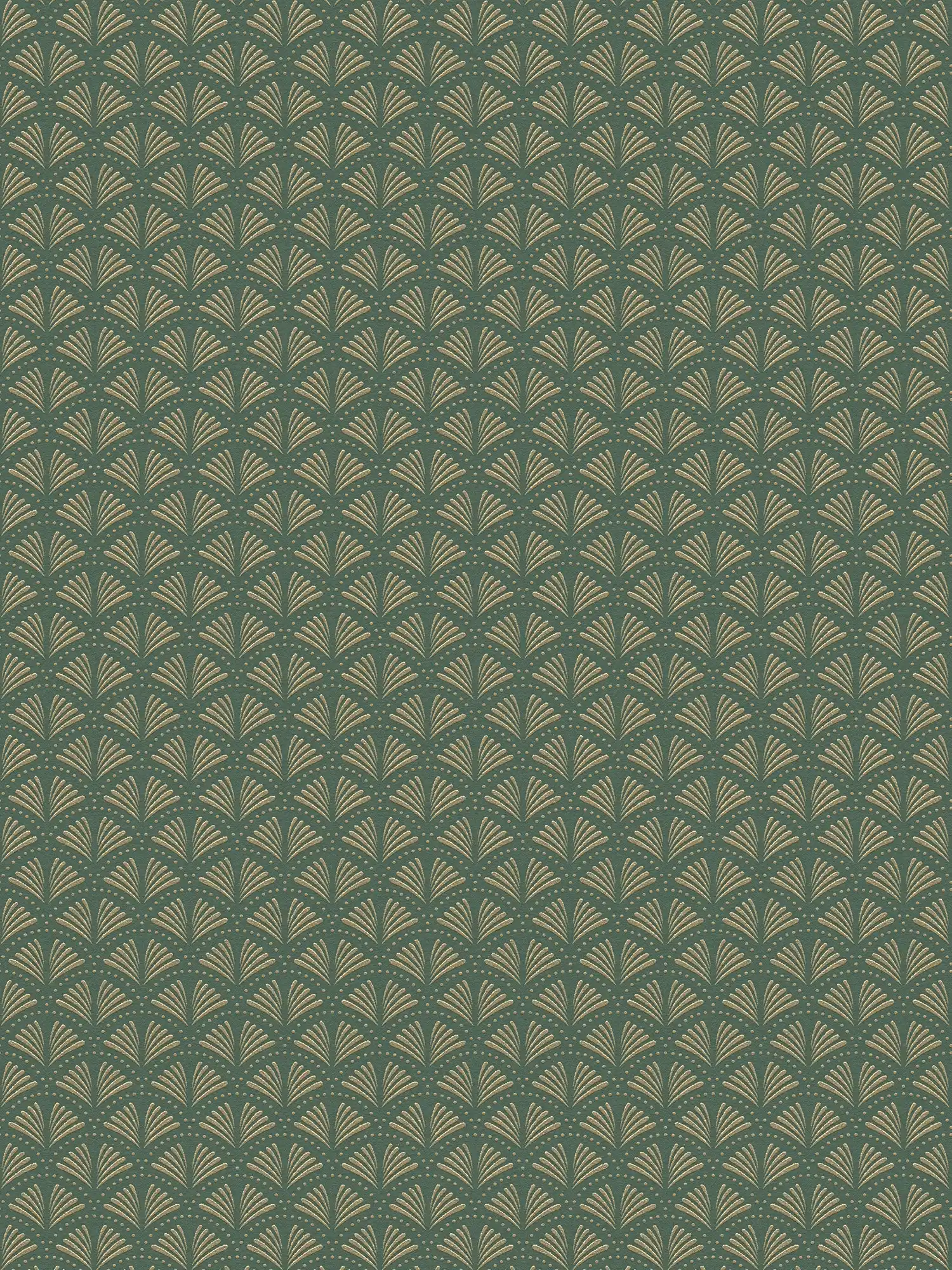 Wallpaper green & gold with Art Deco pattern and metallic effect
