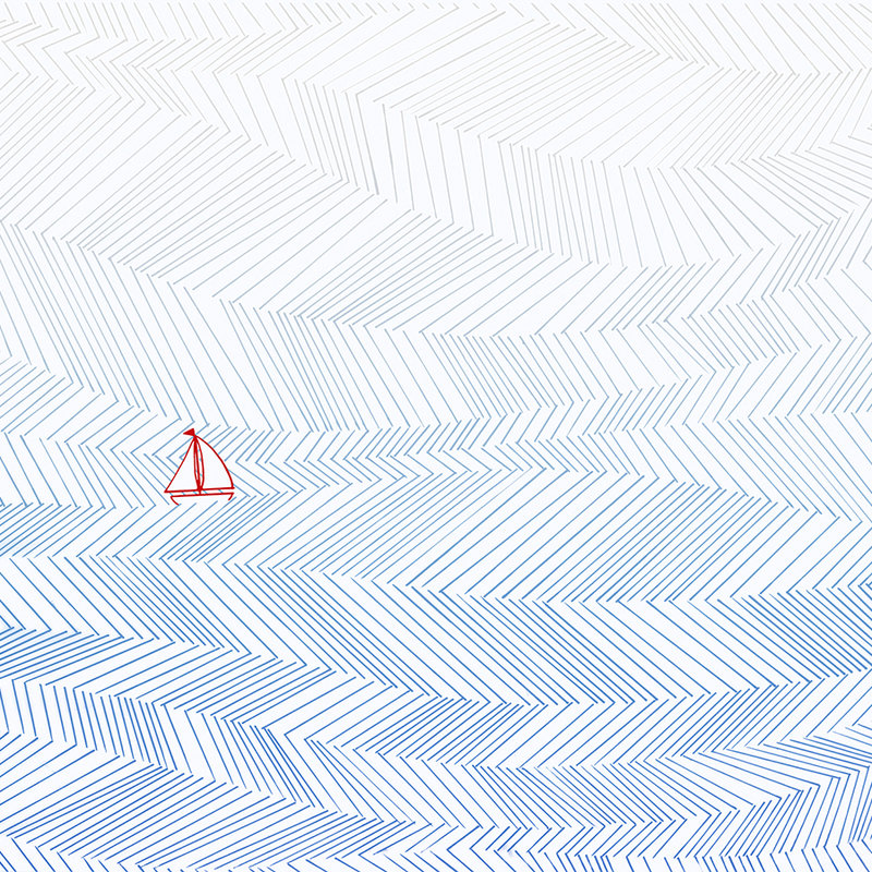         Nursery mural, Sailboat & Waves - Blue, White, Red
    