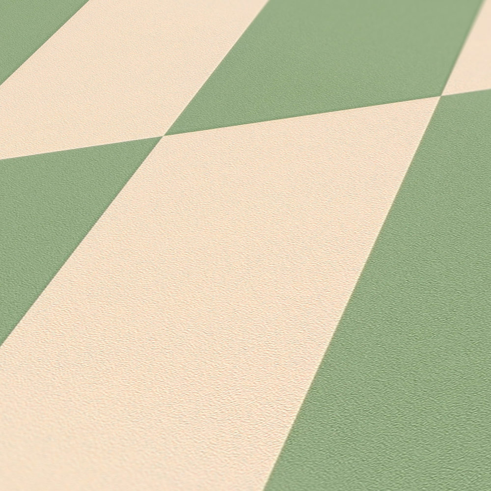             Papier peint intissé graphique quadrilatère bicolore - beige, vert
        