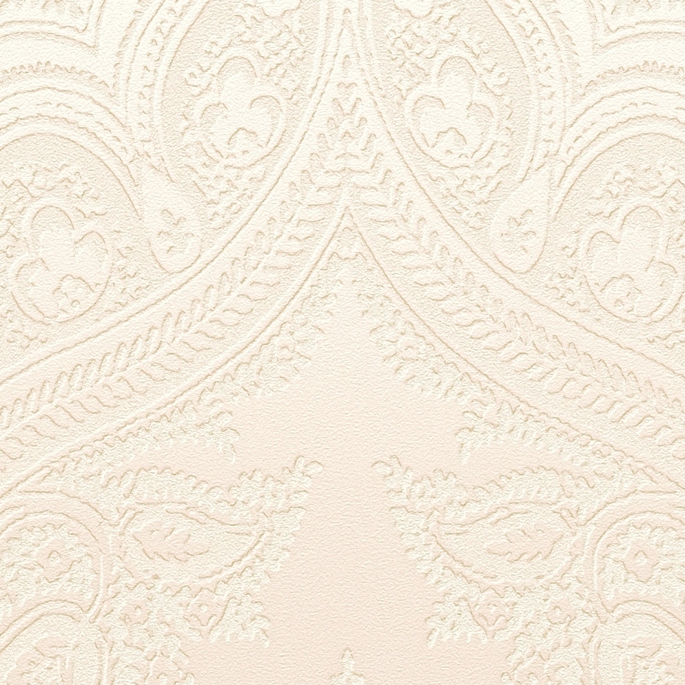             Carta da parati Boho avorio con motivi ornamentali - metallizzata, beige
        