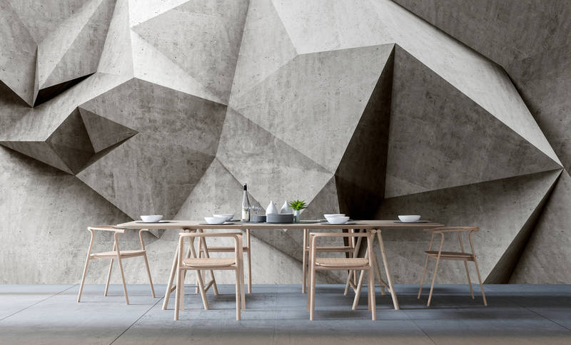             Boulder 1 - Cool 3D Concrete Polygons Wallpaper - Grey, Black | Matt Smooth Non-woven
        