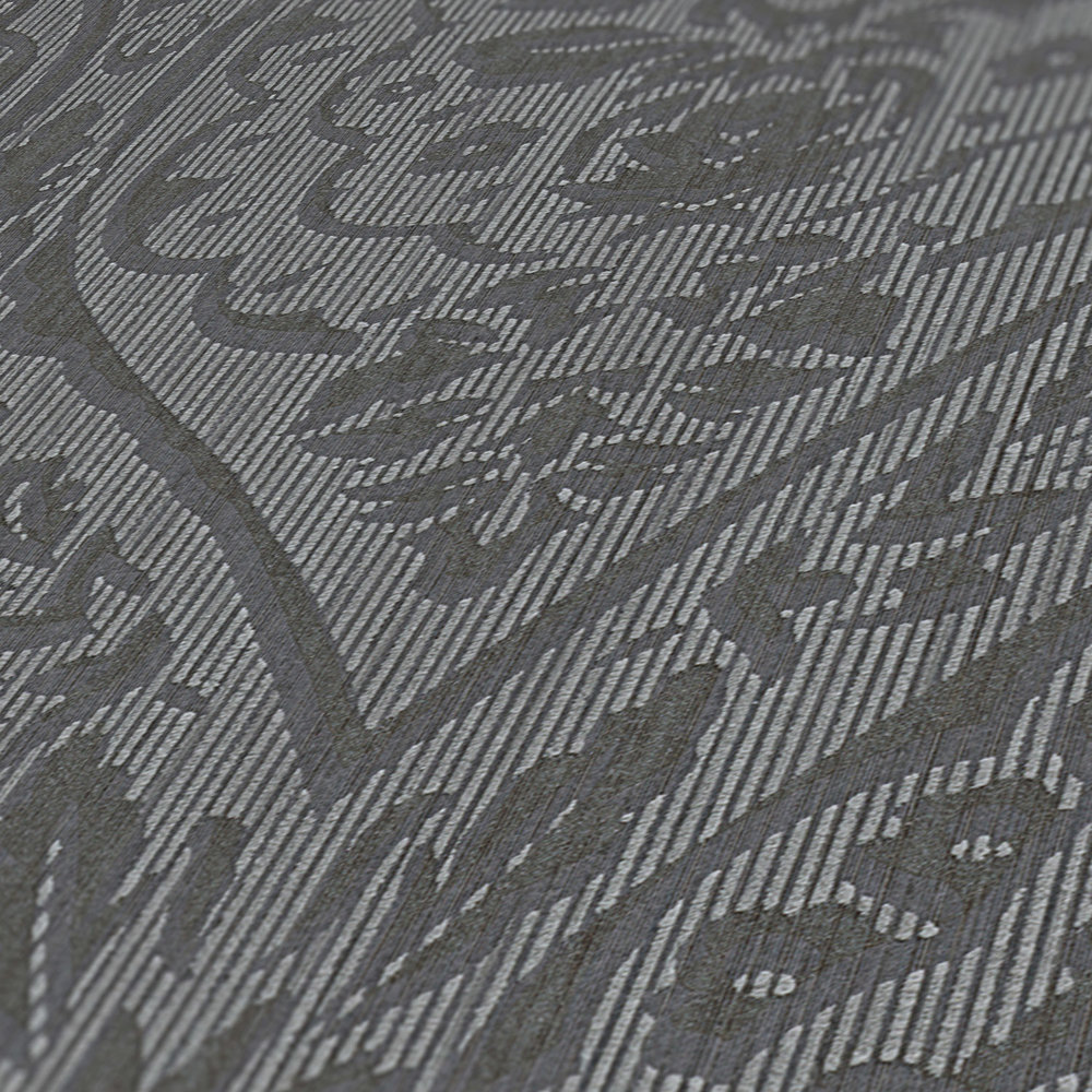             Papel pintado no tejido con diseño ornamental y estructura - marrón, negro
        