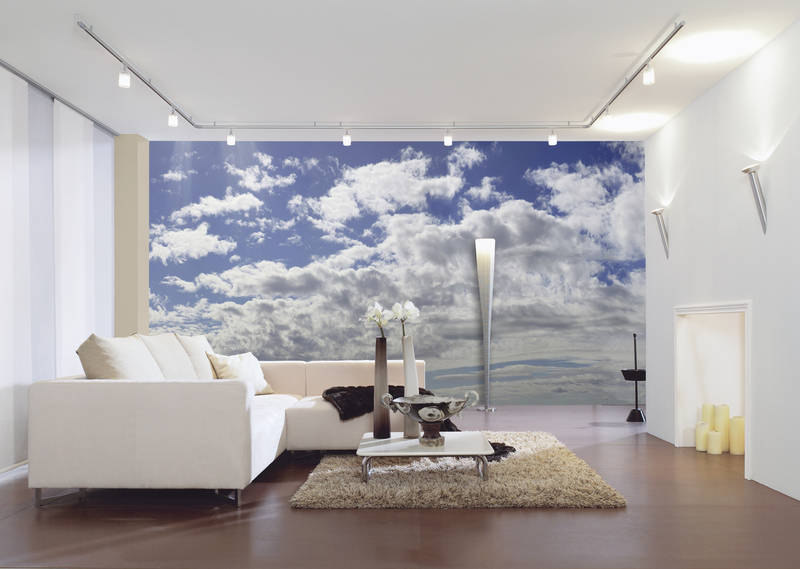             Ciel nuageux - Papier peint panoramique train de nuages avec ciel bleu
        