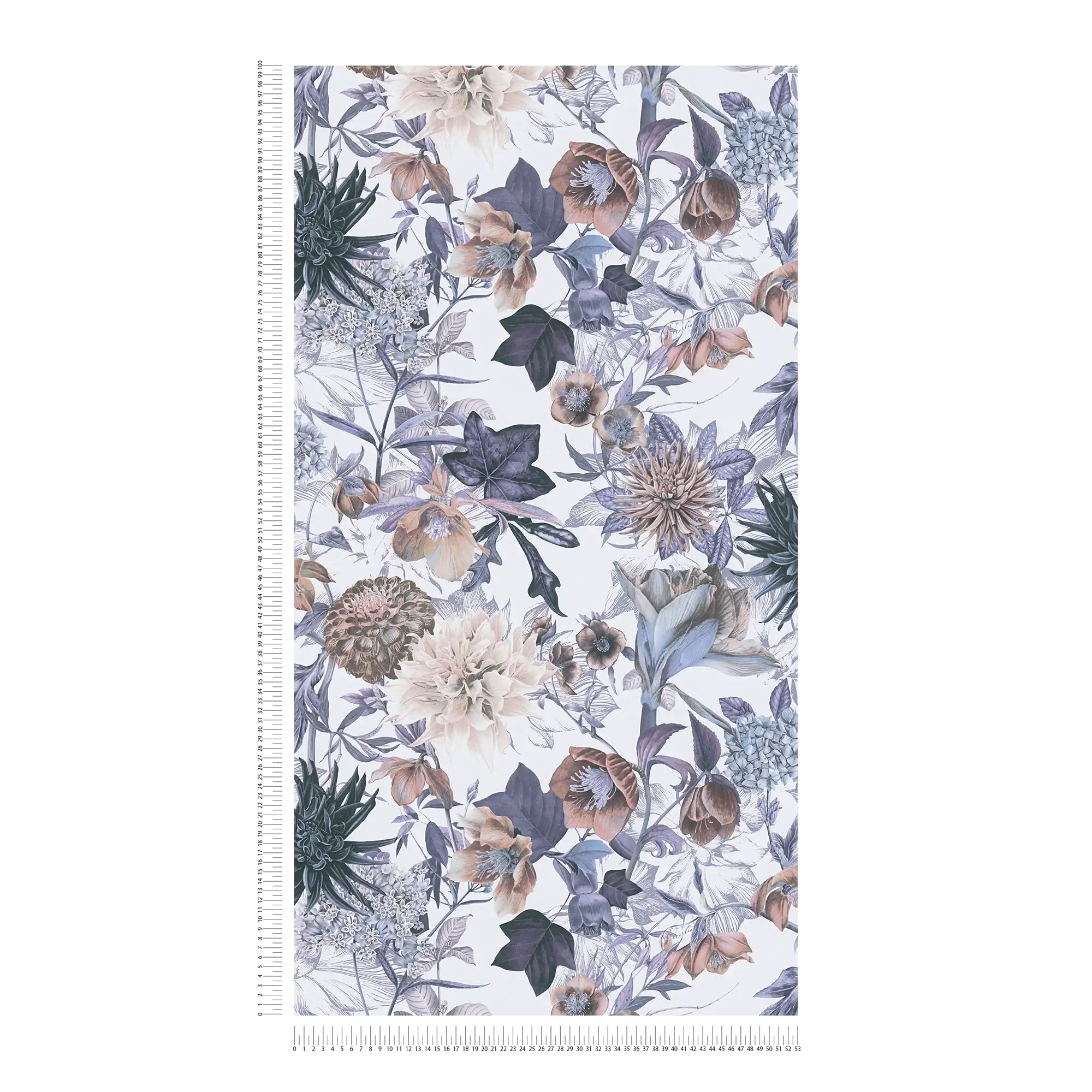             Papel pintado con motivos florales - azul, marrón, gris
        