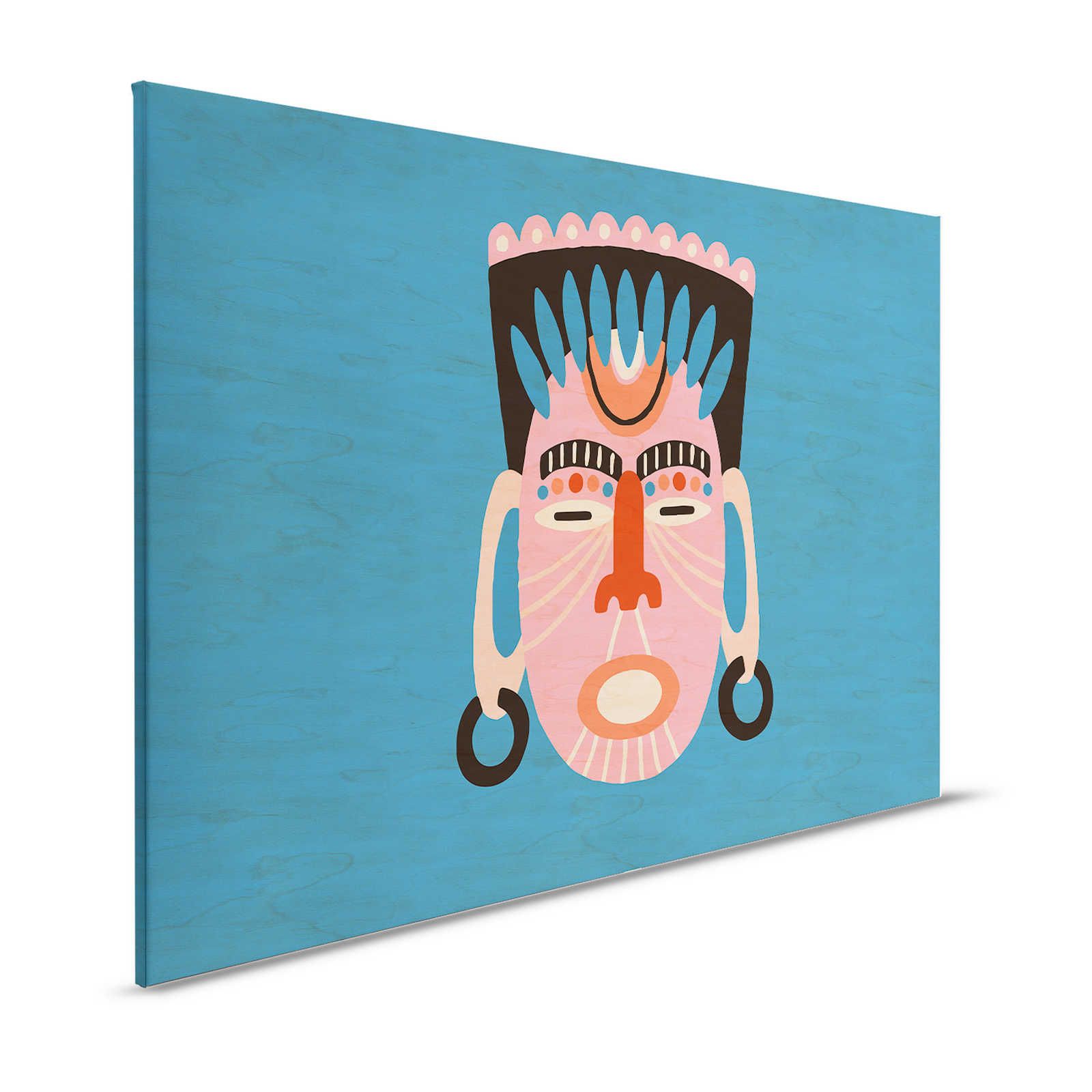Oltremare 3 - Tela blu con disegno etnico e maschera - 1,20 m x 0,80 m
