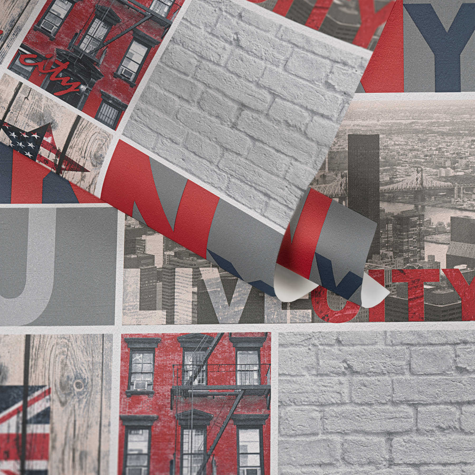             Papier peint motif ville, urbain & industriel pour chambre d'adolescent - multicolore, gris
        