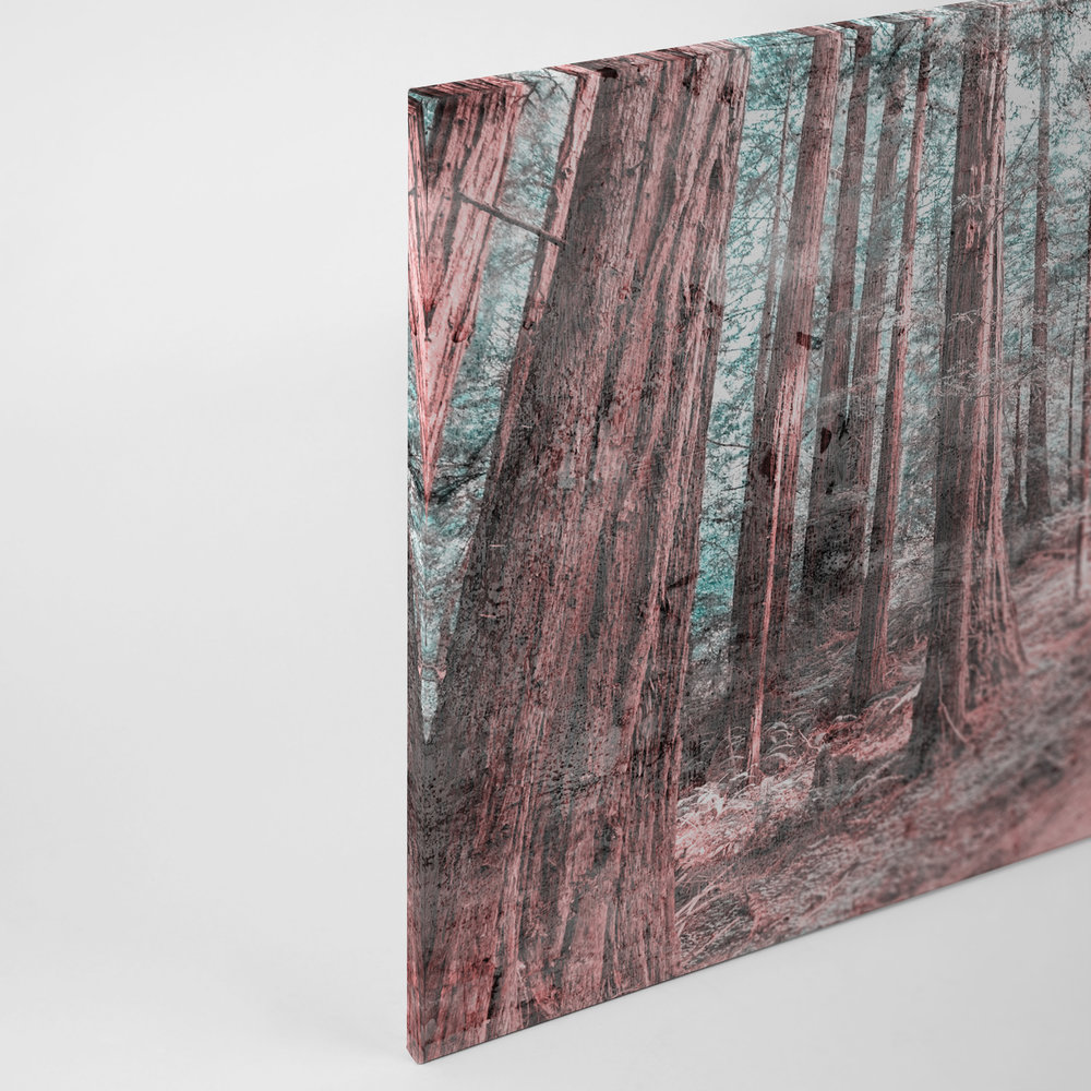             Canvas with wooden stairs through the forest | brown, green, white - 0.90 m x 0.60 m
        