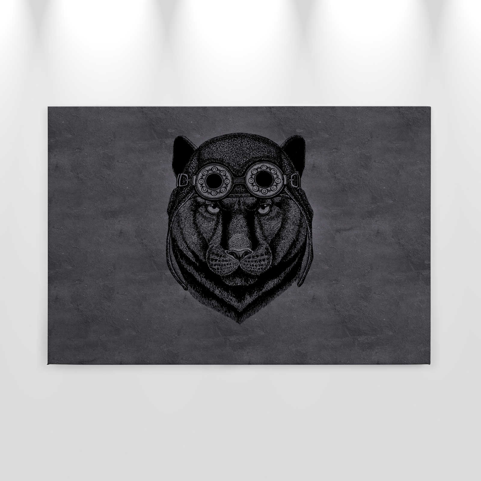             Black Canvas Painting Panther with Aviator Cap - 0.90 m x 0.60 m
        