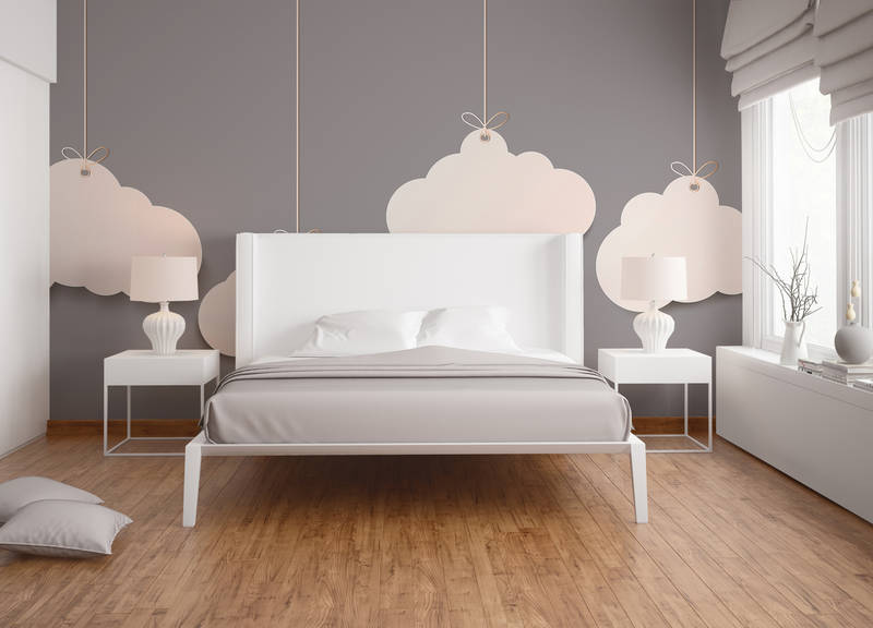             Papel Pintado Nubes para la Habitación de los Niños - Gris, Blanco
        