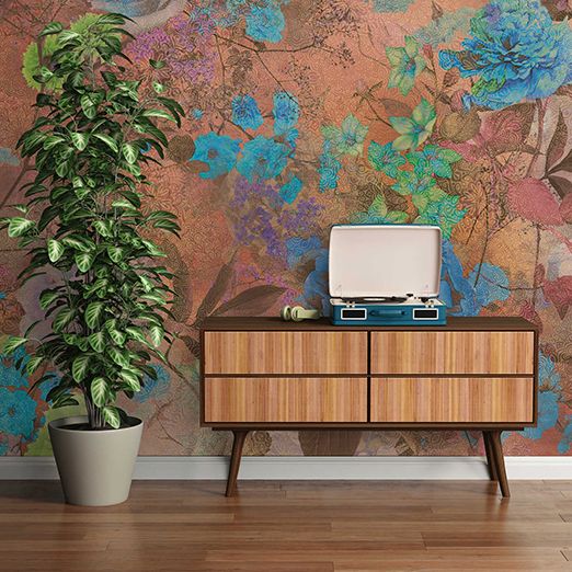 Modern floral photo wallpaper in contrast with retro home decor DD117820