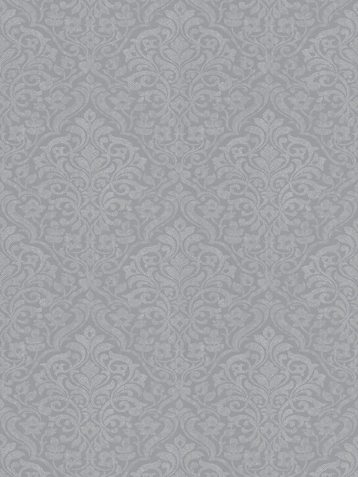 Carta da parati ornamentale floreale con motivo a rombi in stile etno - grigio, argento
