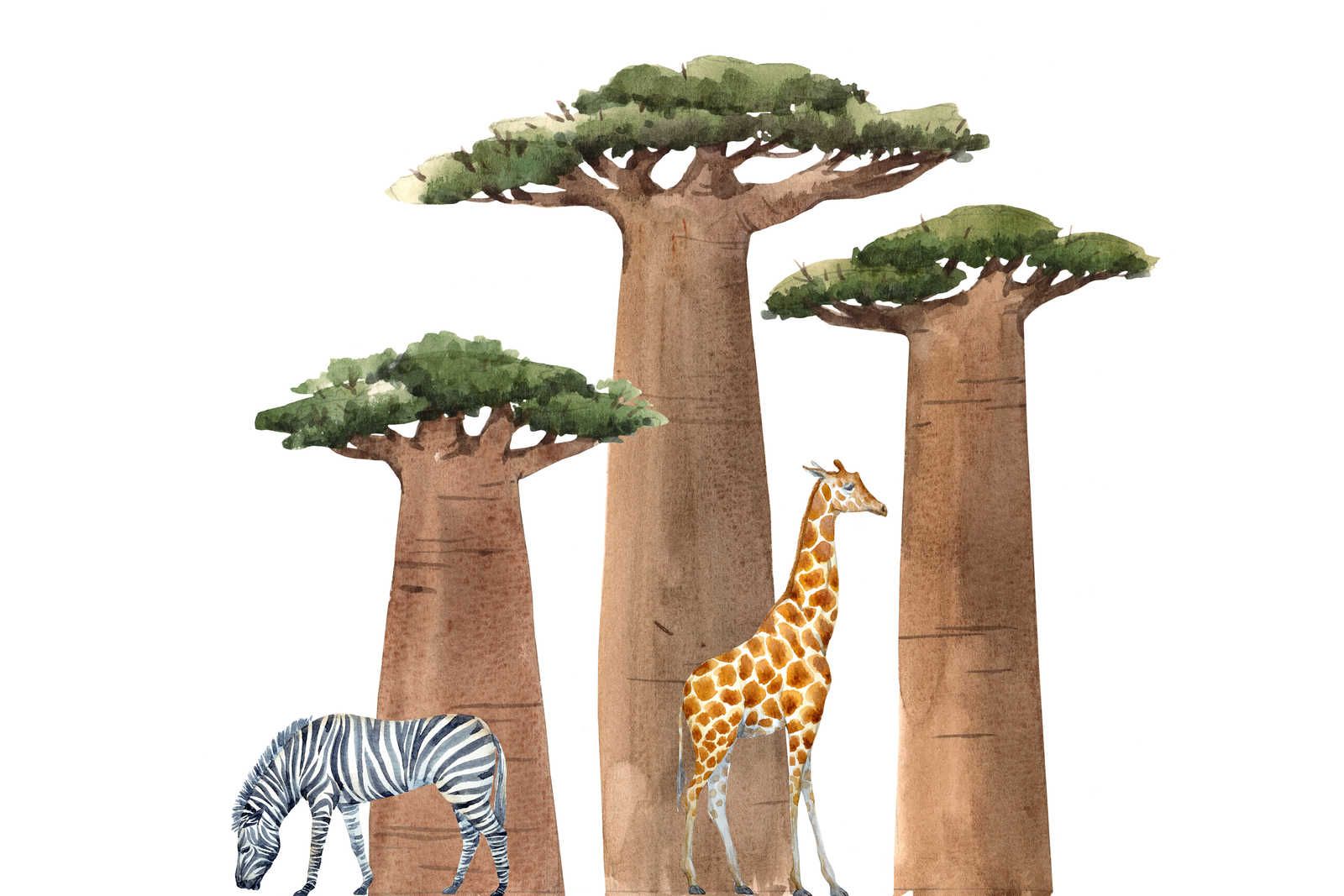             Canvas Savannah met Giraffe en Zebra - 90 cm x 60 cm
        