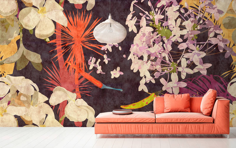             Vintage Bouque 1 - Vintage style wallpaper with flowers - Beige, Orange | Premium smooth non-woven
        