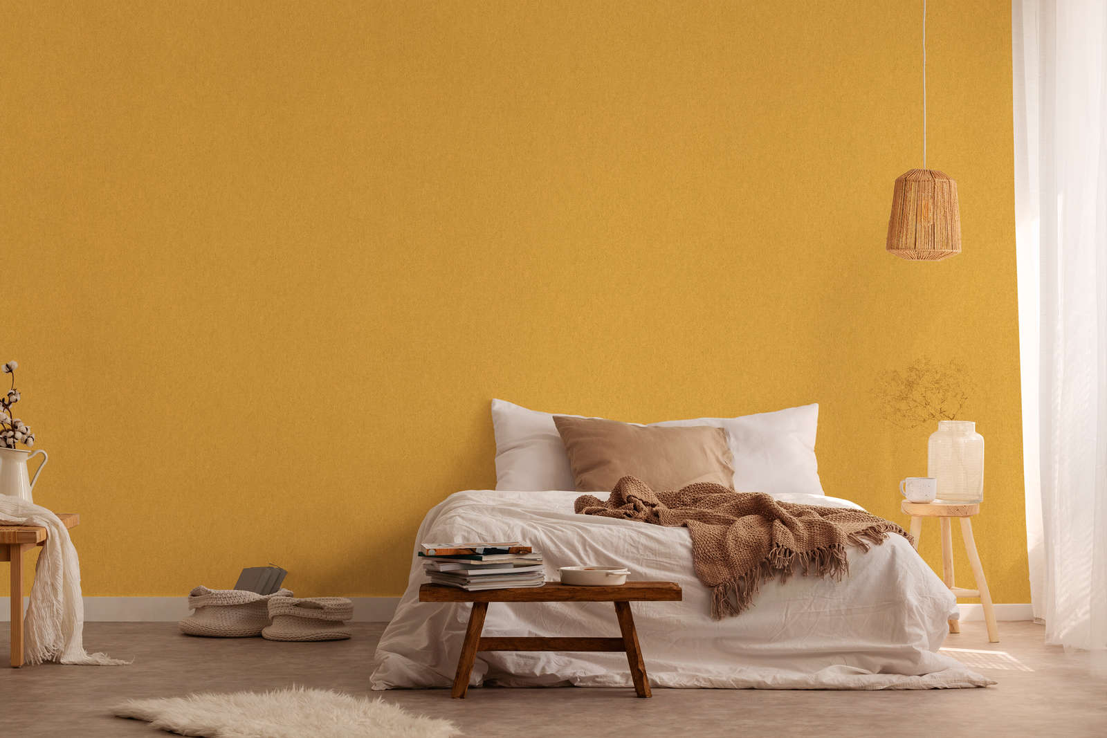             Plain wallpaper with structure optics matt & smooth - yellow
        