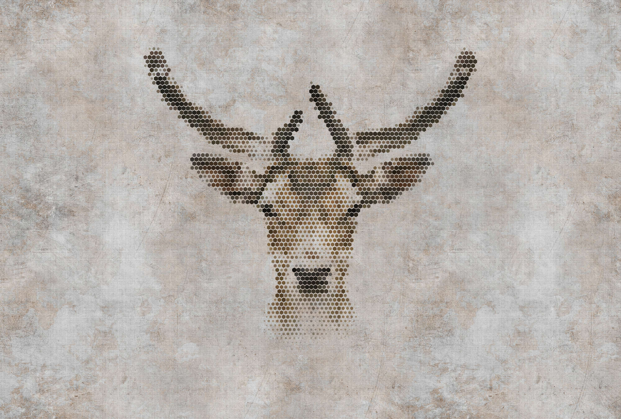             Big three 3 - digital print wallpaper, concrete look with deer in natural linen structure - beige, brown | premium smooth fleece
        