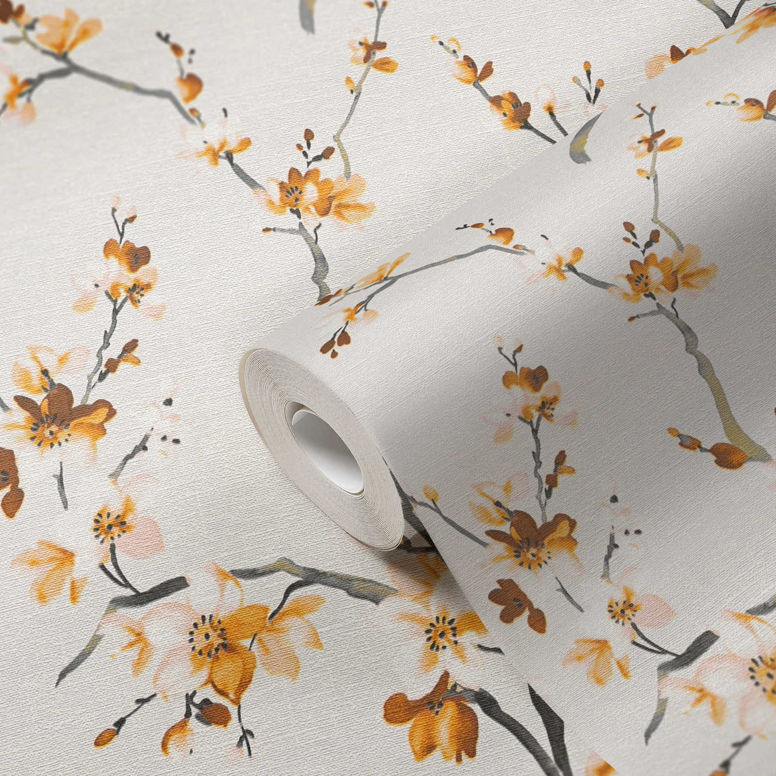             Papier peint fleuri jaune moutarde Motifs floraux dans le style aquarelle
        