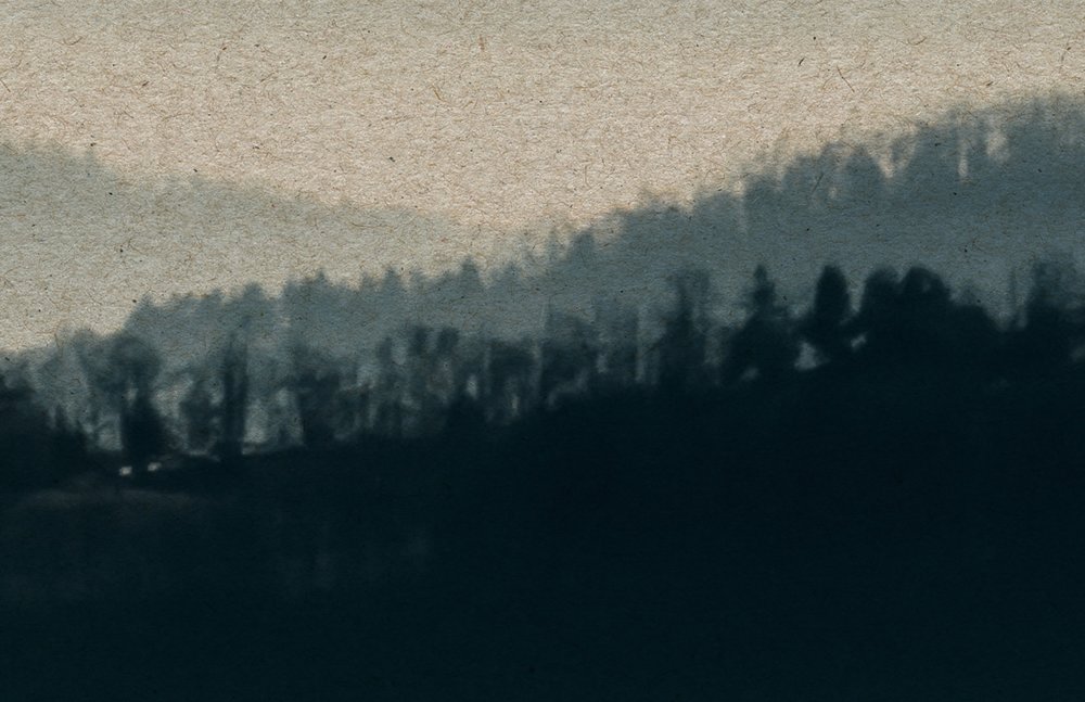             Horizon 1 - Fog Landscape Wallpaper, Nature Sky Line in Cardboard Texture - Beige, Blue | Matt Smooth Non-woven
        