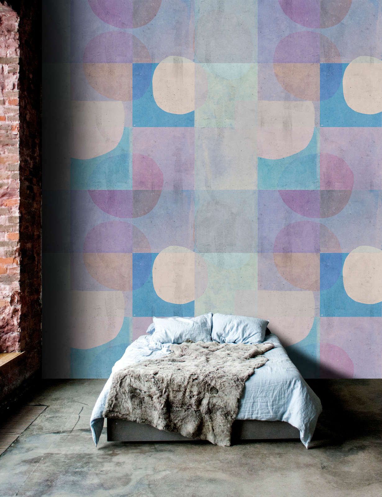             Photo wallpaper »elija 2« - retro pattern in concrete look - blue, purple | Smooth, slightly shiny premium non-woven fabric
        