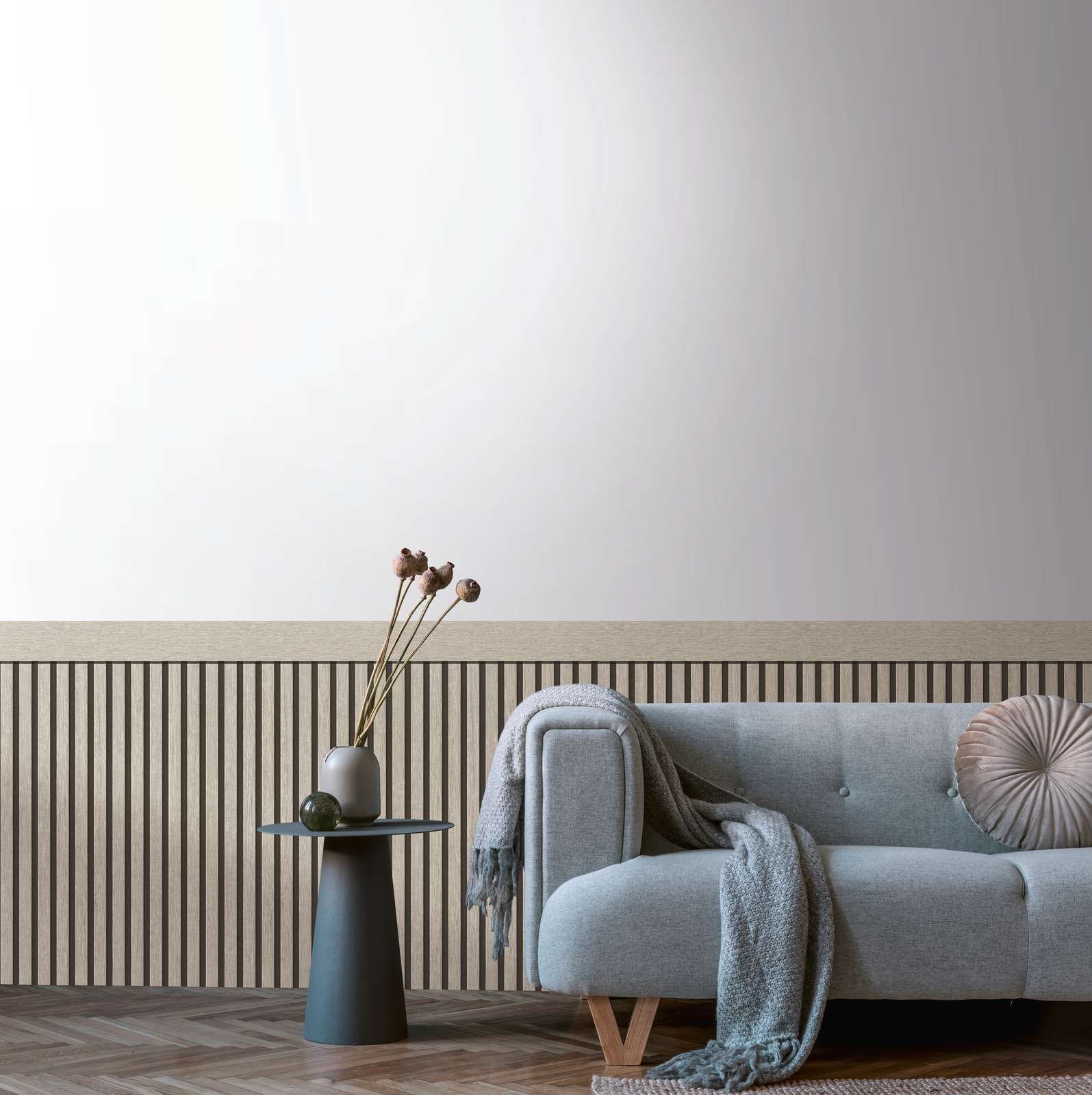             Wandvlies met realistisch akoestisch paneelpatroon van hout - grijs
        