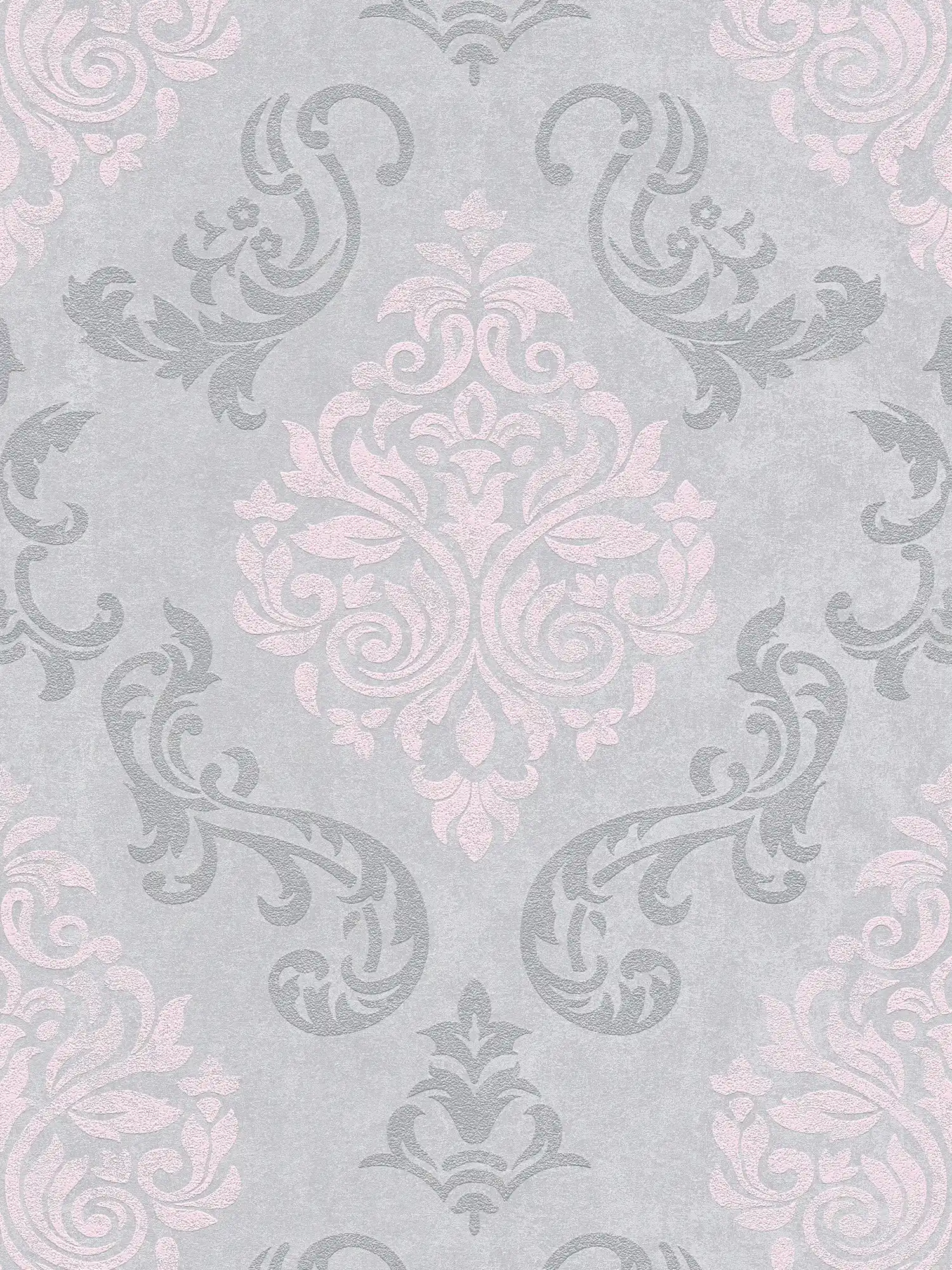         Ornaments wallpaper baroque style with glitter effect - grey, metallic, pink
    