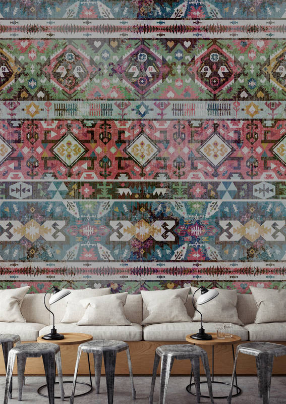             Photo wallpaper ethnic textile pattern, geometric - Colorful
        