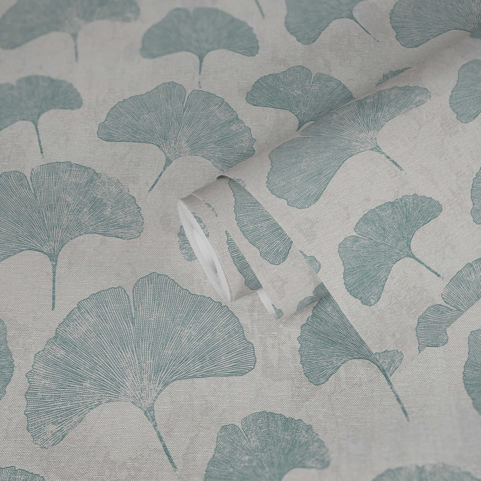             Floral leaves wallpaper matt textured - mint, grey
        