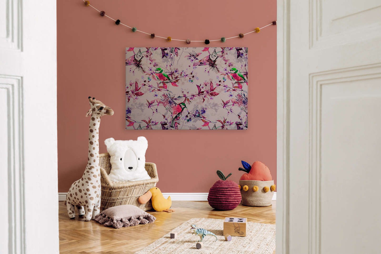             Birds Collage Style Canvas Painting | pink, blue - 1.20 m x 0.80 m
        