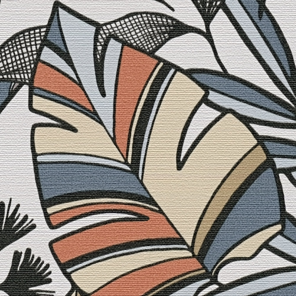             Papel pintado no tejido con colores llamativos de aspecto selvático - blanco, negro, naranja
        