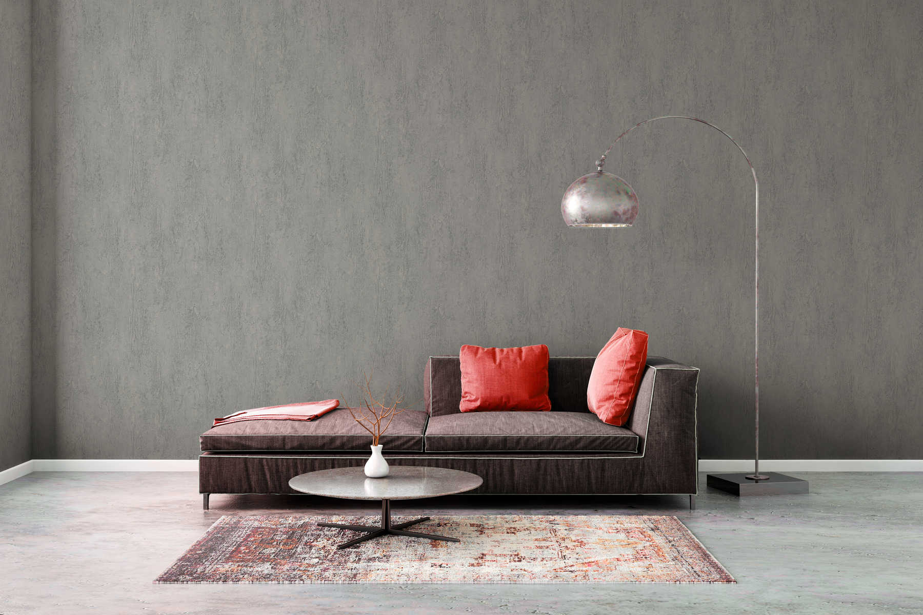             Non-woven wallpaper with natural textured pattern and concrete look - grey
        