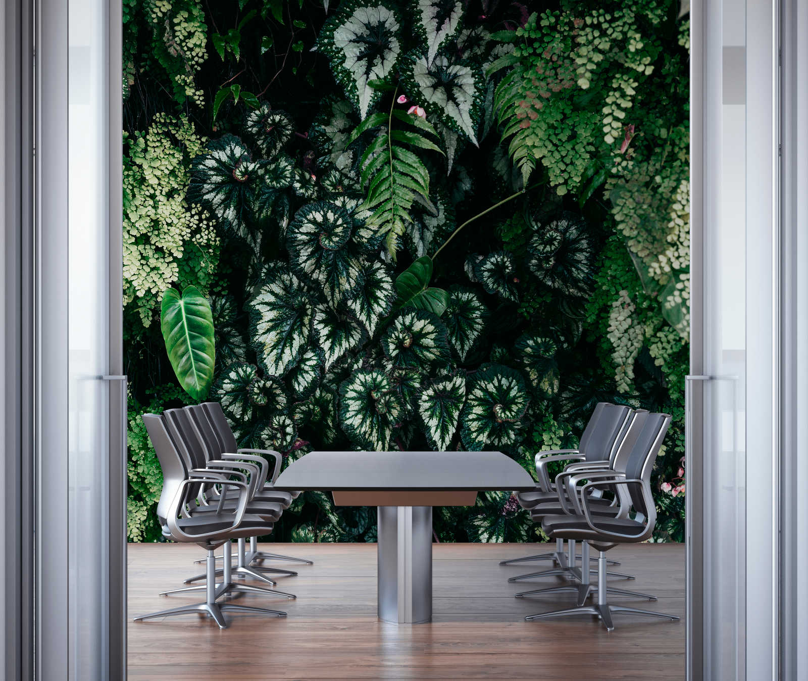             Deep Green 2 - wall mural leafy thicket, ferns & hanging plants
        