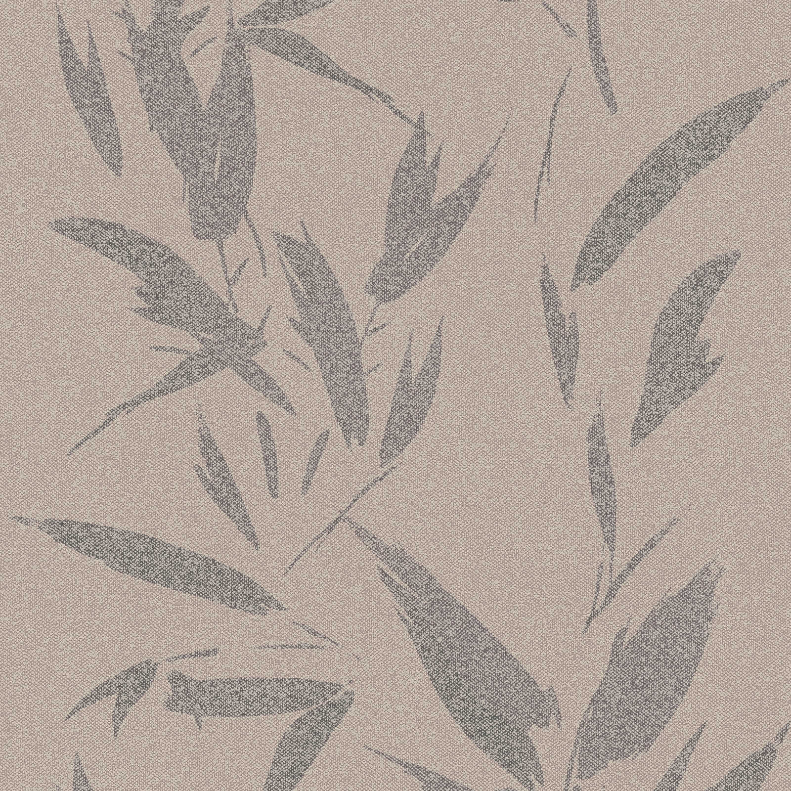 Papel pintado no tejido motivo hoja abstracto, aspecto textil - marrón, beige
