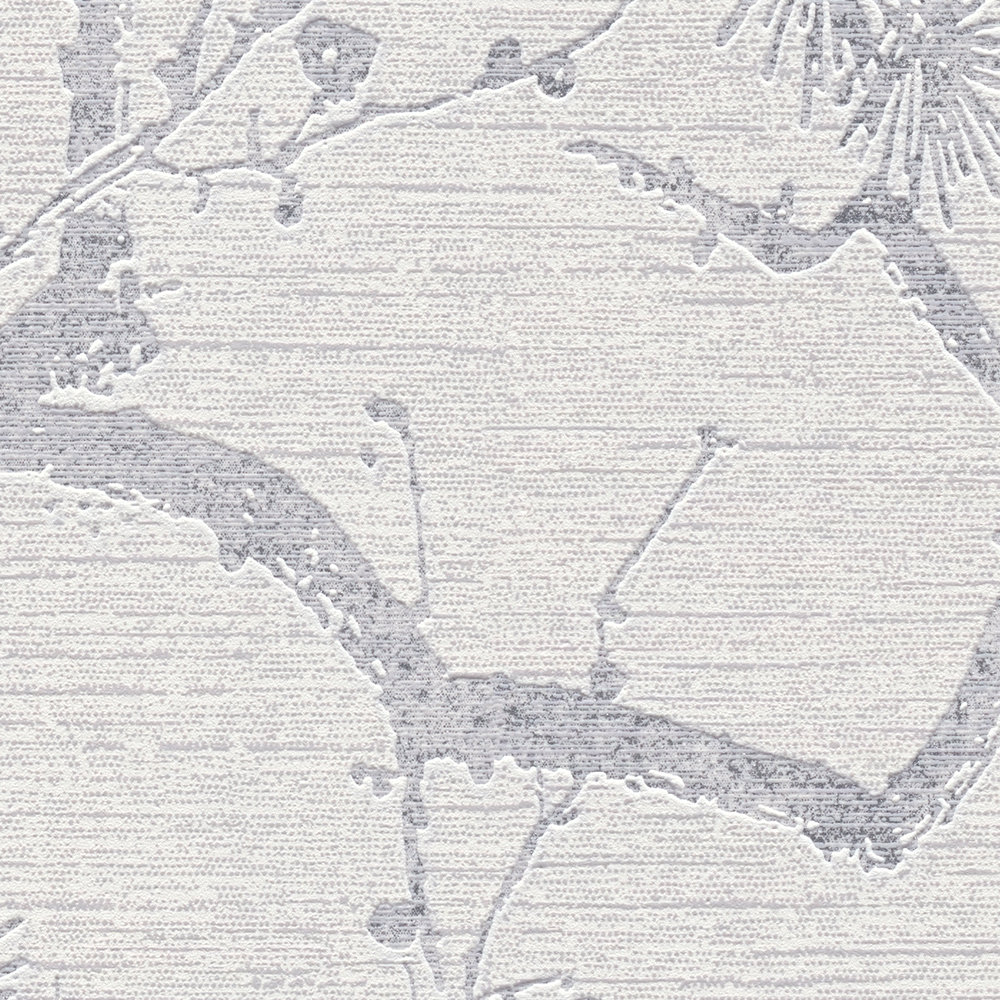             Papel pintado con diseño natural en estilo asiático - gris, metálico, blanco
        
