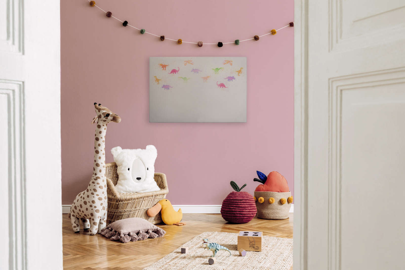             Canvas painting Nursery with little dinosaurs - 0,90 m x 0,60 m
        