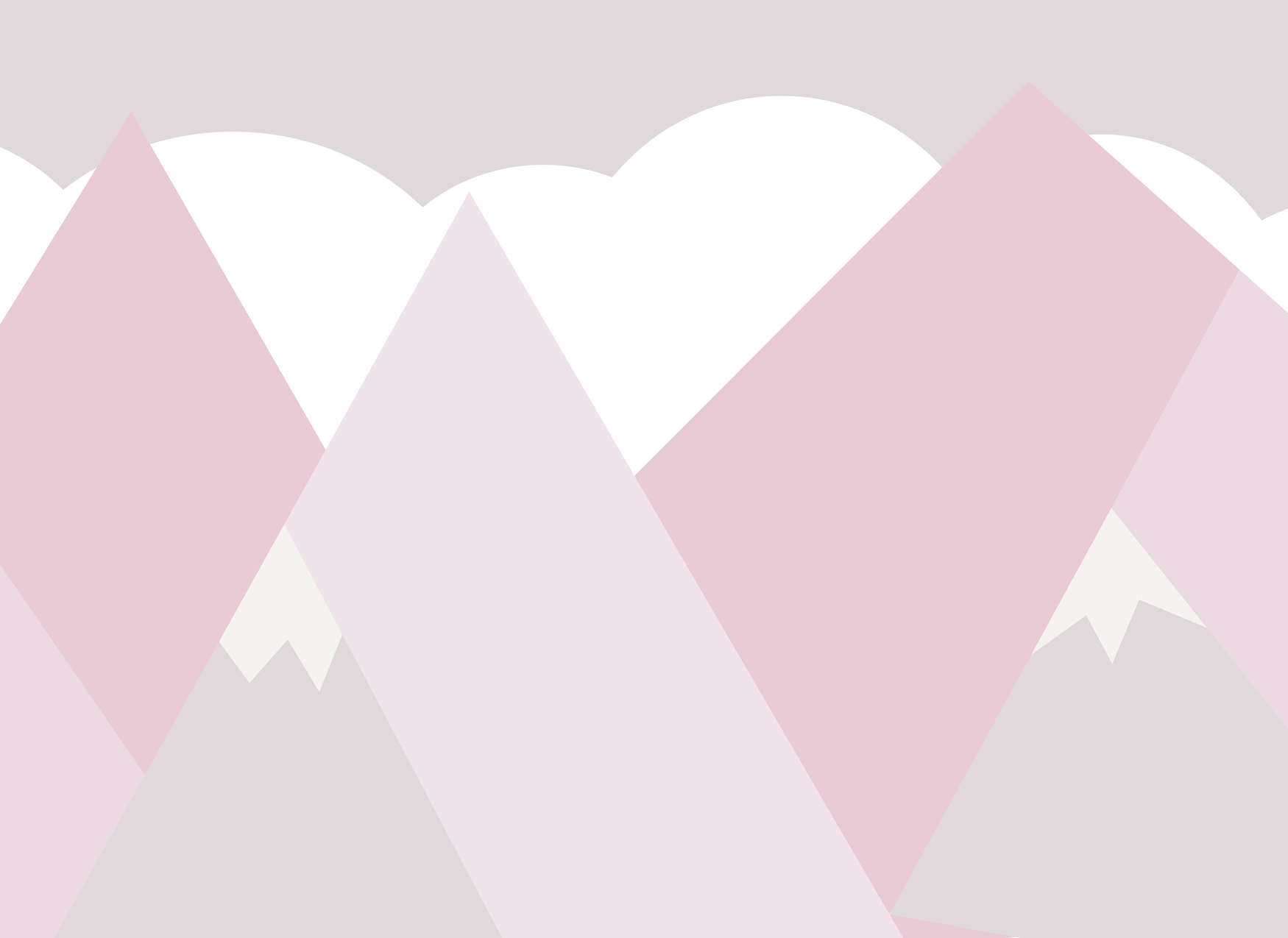             Papier peint panoramique chambre enfant Montagnes avec nuages - rose, blanc, gris
        