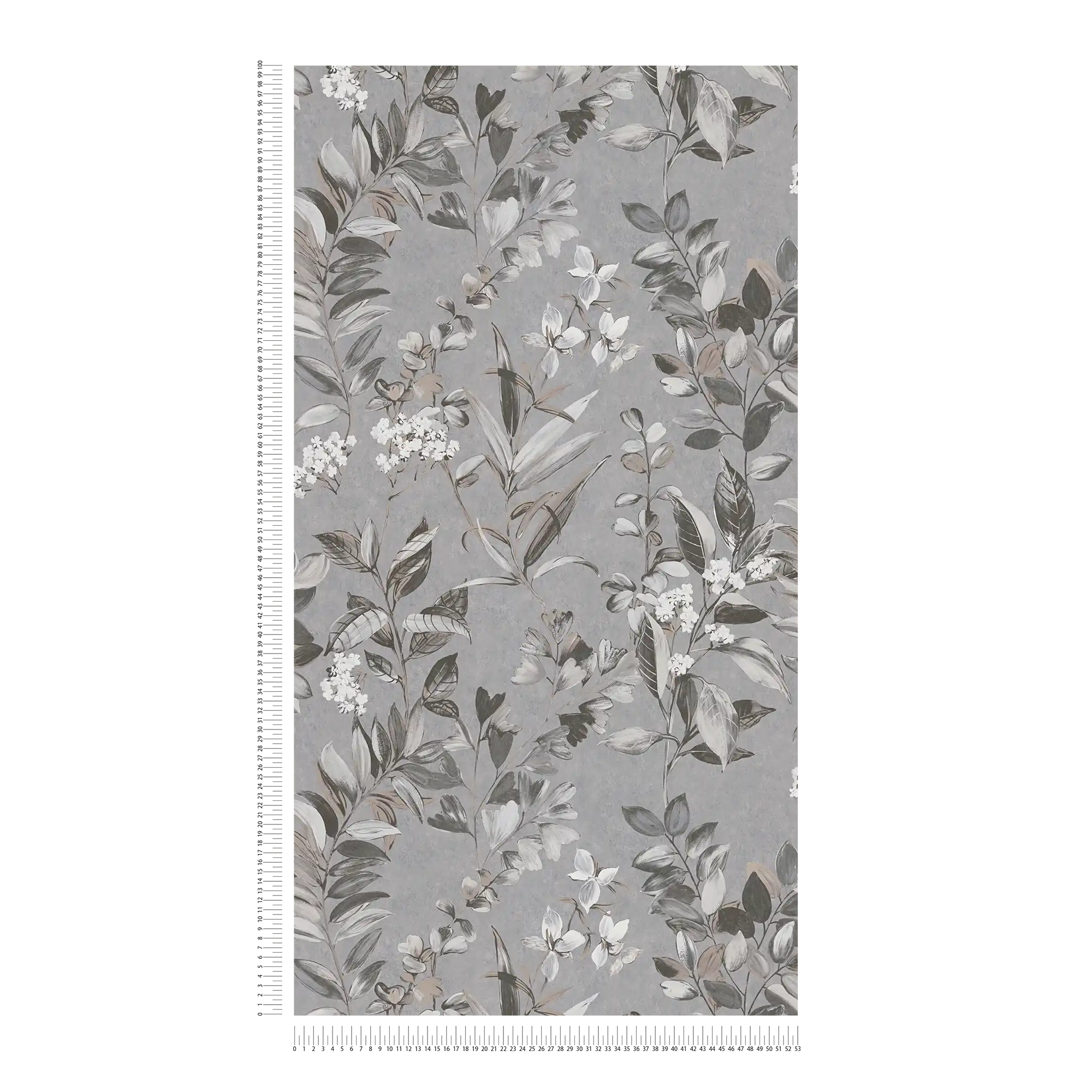             Non-woven wallpaper with floral pattern - grey, white, black
        