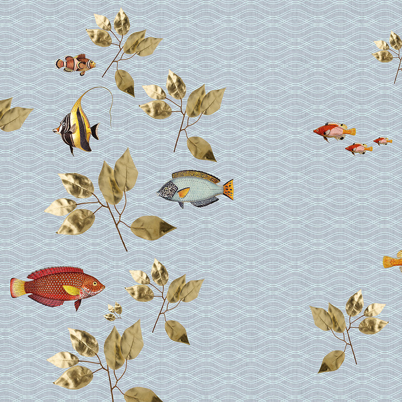 Brilliant fish 1 - Carta da parati a forma di pesce volante con struttura in lino naturale - Materiali non tessuto blu | Natura qualita consistenza
