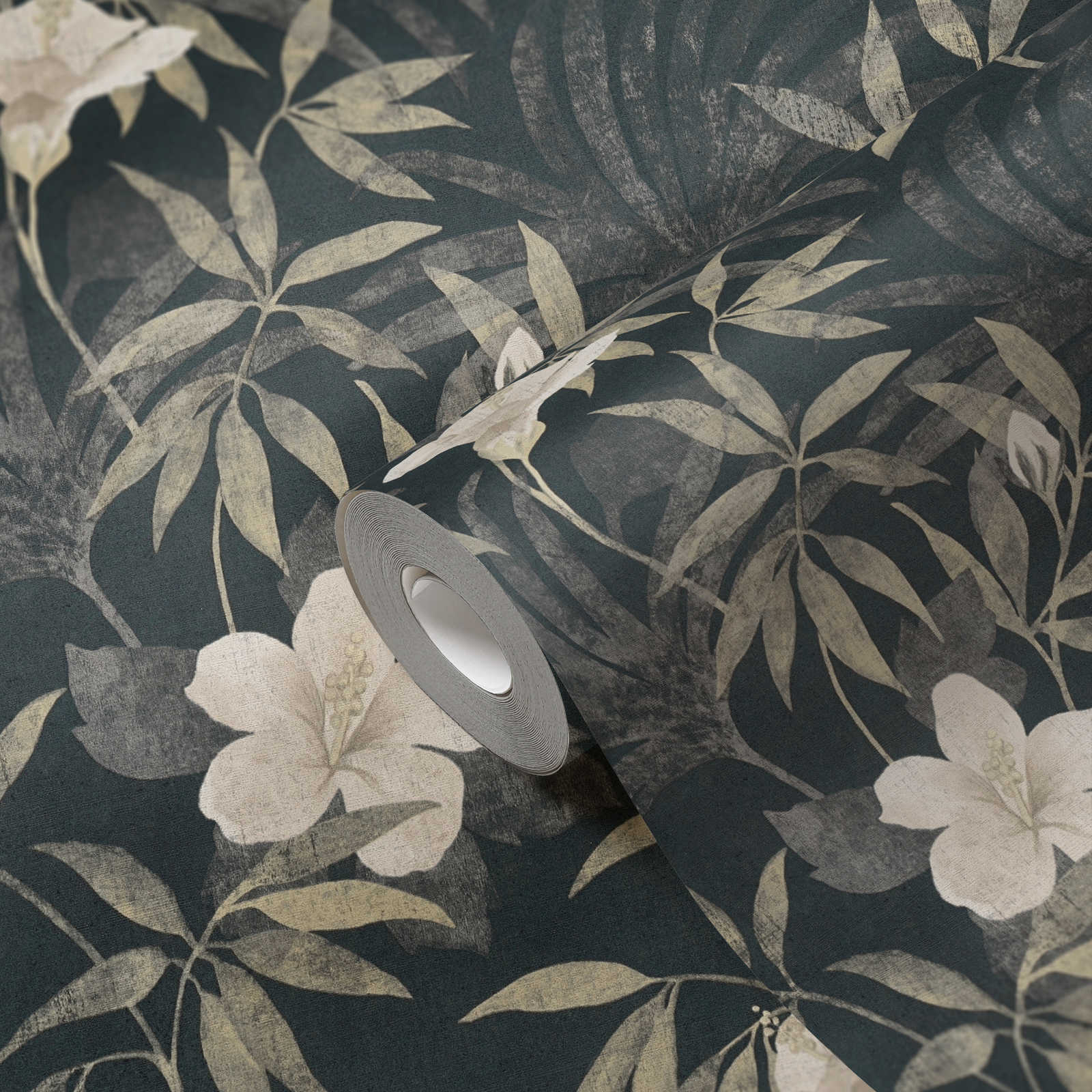             Papier peint jungle motif rétro avec design tropical - marron, gris, noir
        