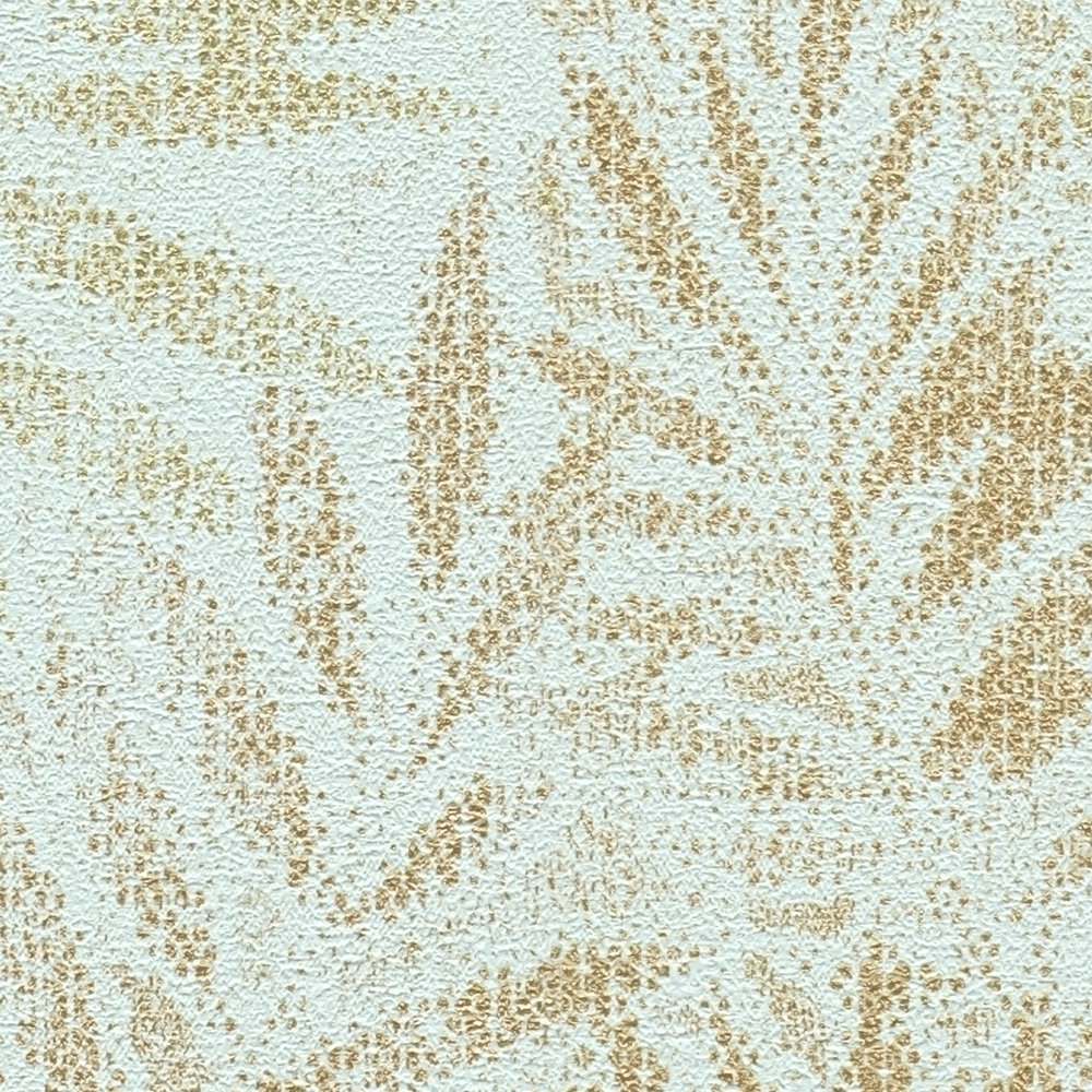             Tapiz no tejido con estampado de hojas y efecto brillante - Turquesa, Oro
        