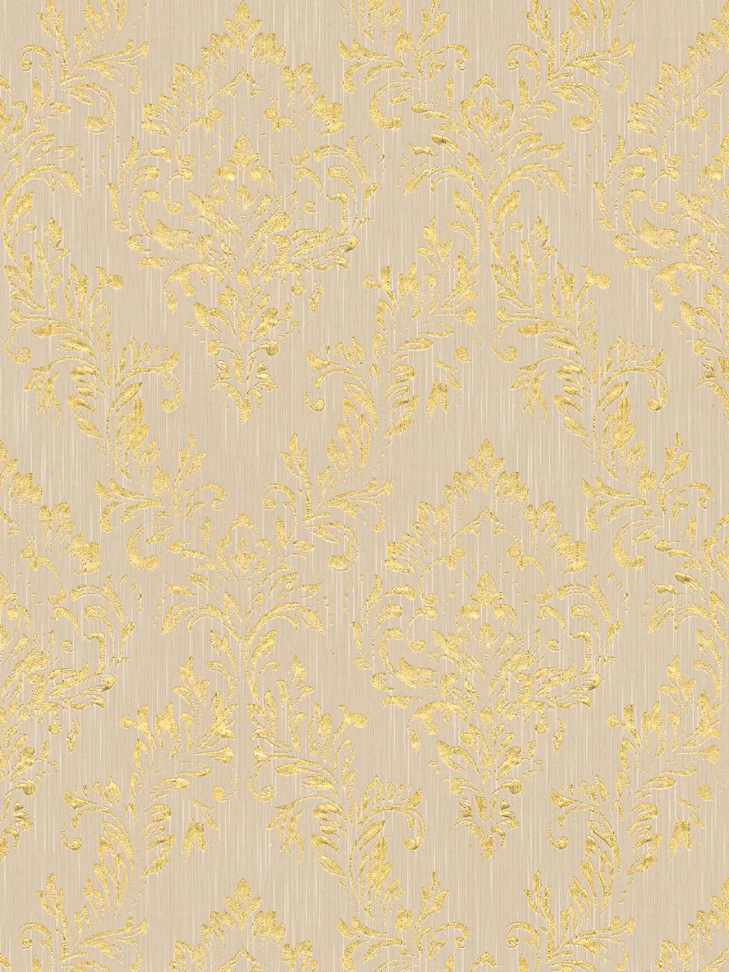 Carta da parati ornamentale floreale con effetto glitter dorato - oro, beige
