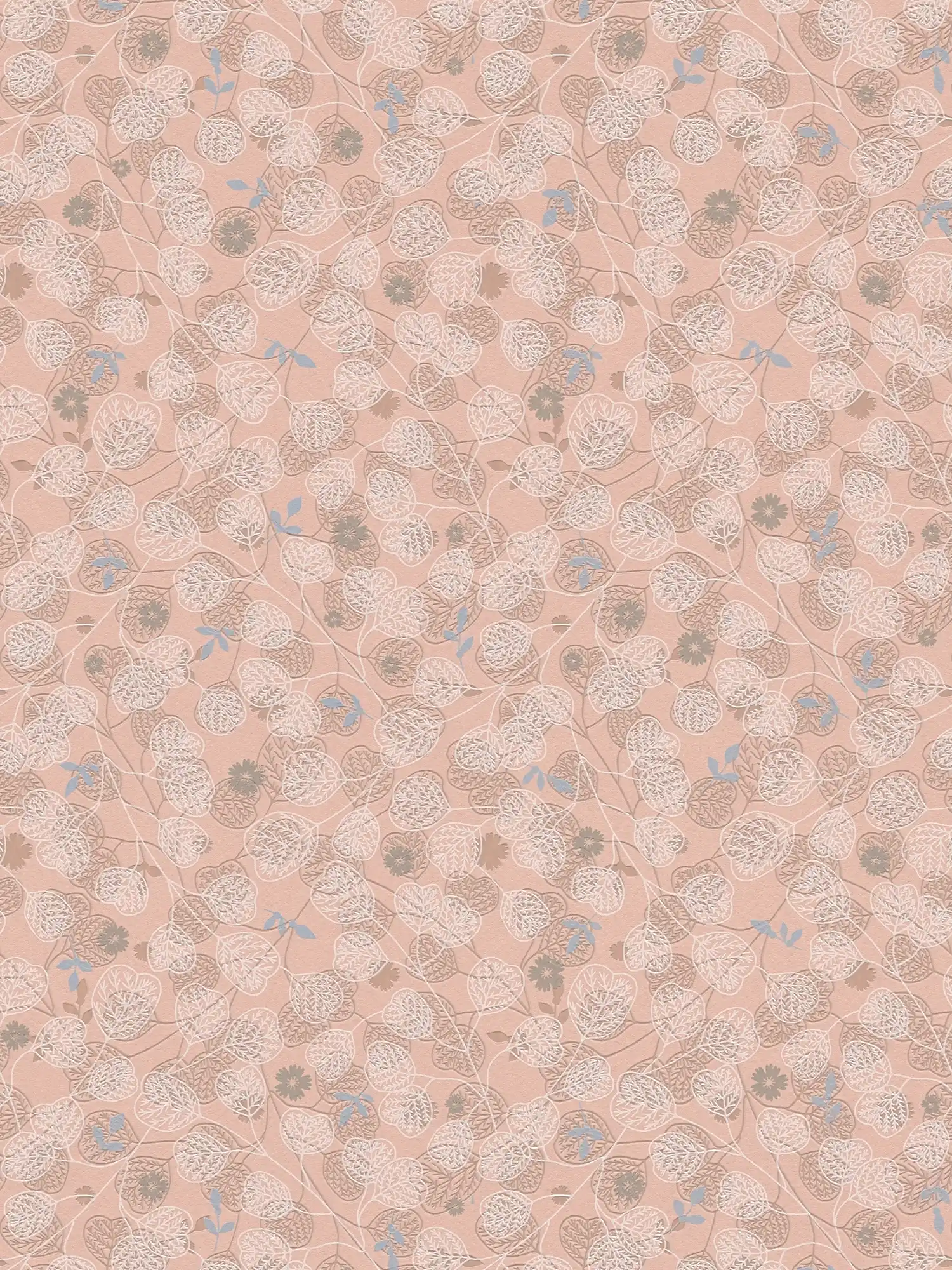 Papel pintado tejido-no tejido con motivos florales vintage - rosa, blanco, azul
