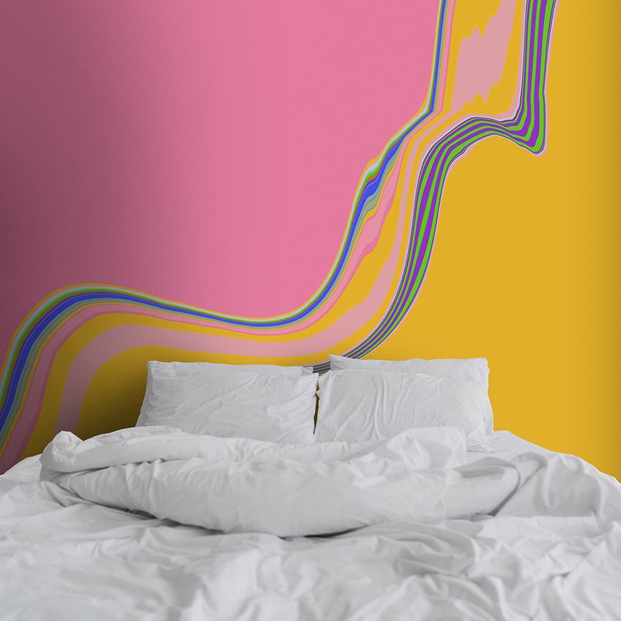 Digital behang »nexus« - Abstract golfontwerp - Roze, oranje | Soepele, licht parelmoerglanzende vliesstof
